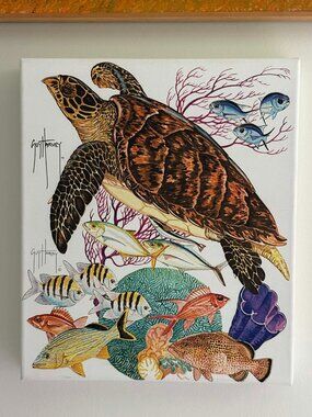 Signed Guy Harvey Sea Turtle Canvas 12x14 – Jamaica Fundraiser